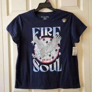 Wound Up Women's "Fire In My Soul" Graphic T-Shirt XXL Navy Blue